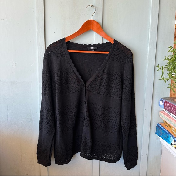 Frye Women's Pointelle Cardigan, Black Beauty, 100% Cotton Size XL - Picture 5 of 11